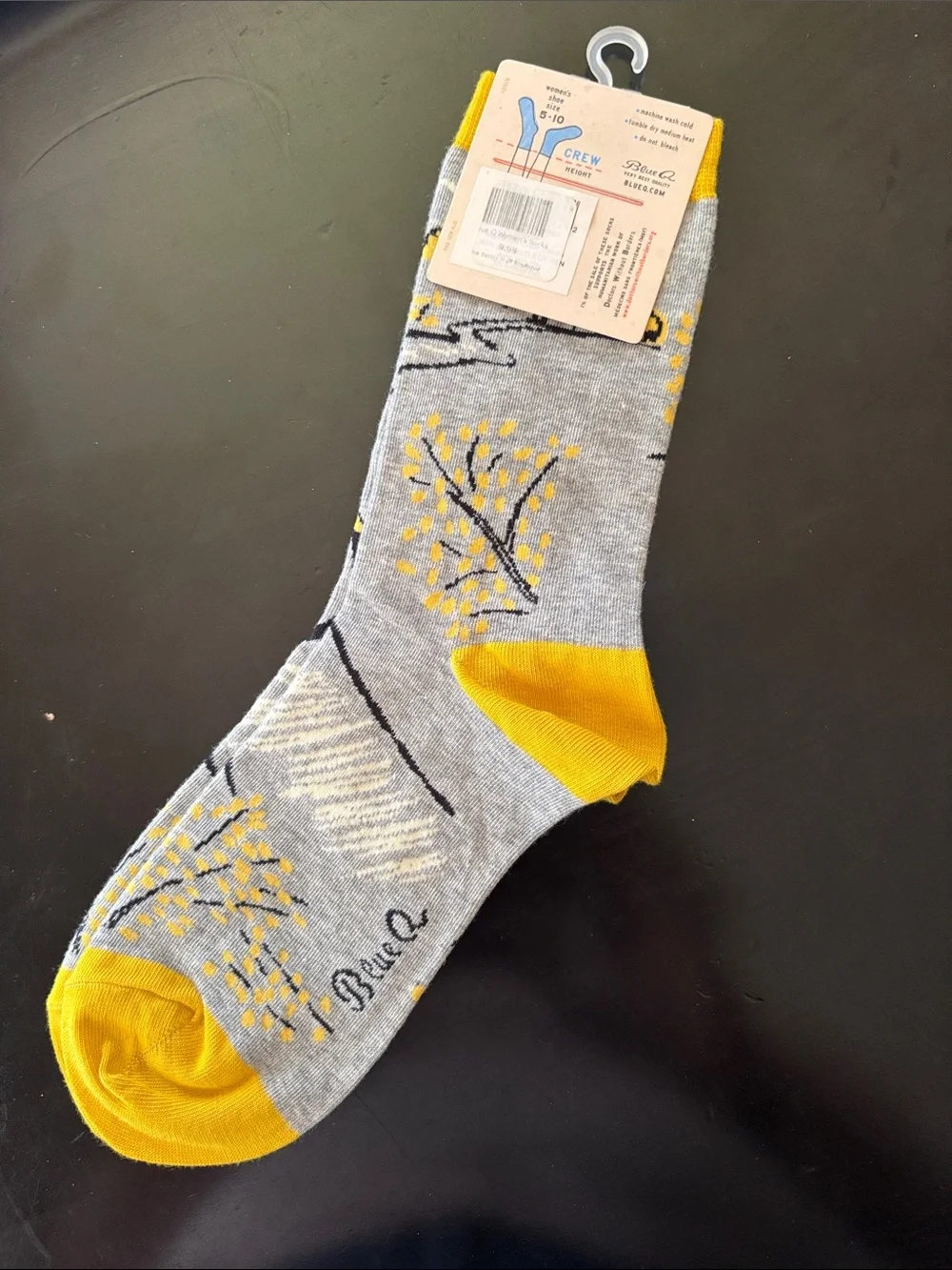Blue Q Gray & Yellow Bicycle Crew Socks with 'hellraiser' Detail